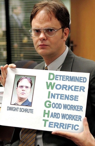 Dwight K. Schrute as employee of the month.
